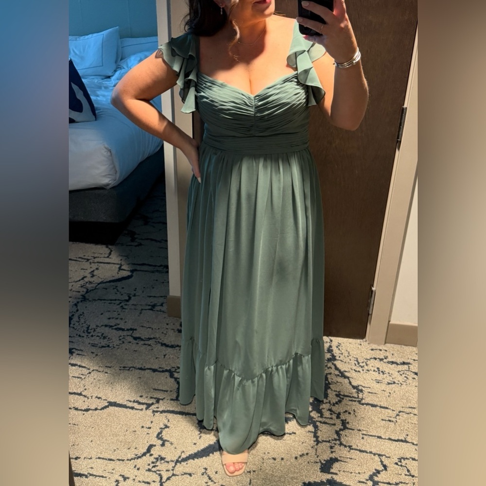 AZAZIE ANAYA Eucalyptus A-Line Sweetheart Neckline Chiffon Dress - Picture 2 of 5